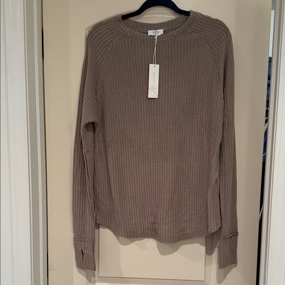 Bluivy Taupe Crew Neck wafffle texture Sweater